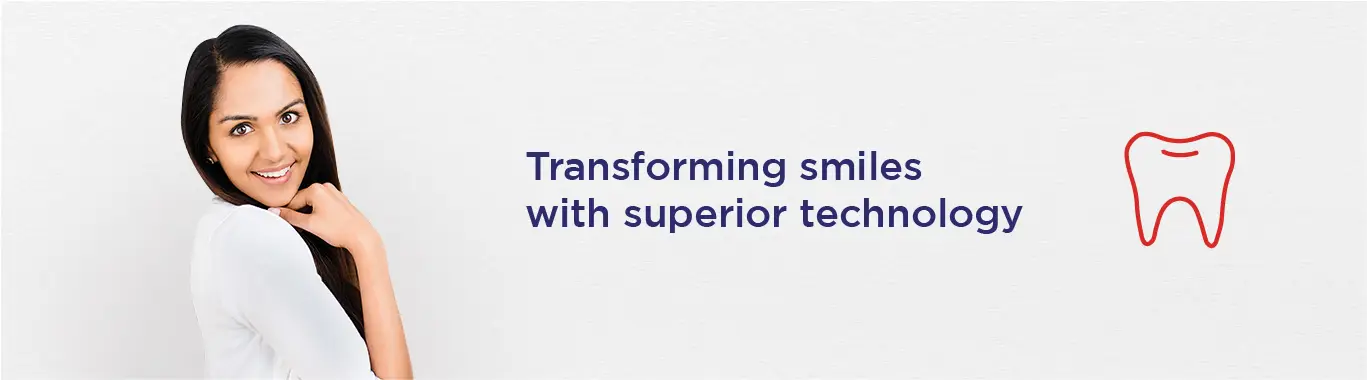 smiling lady with text promoting dental care at Sriram Hospital, KR Puram, Bangalore